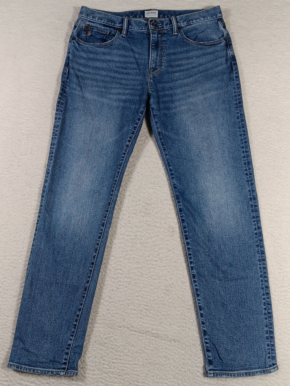 Todd Snyder Jeans Mens 32x32 Blue Stretch 5 Pocket Straight Leg Whiskers